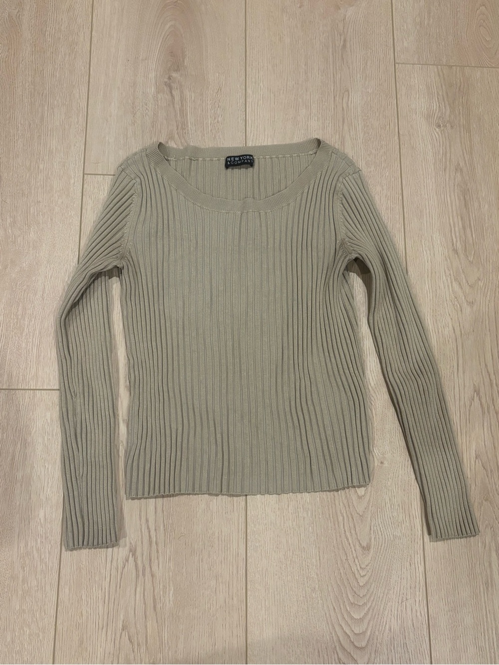 New York & Company Ribbed Scoop Neck Top - Light Beige